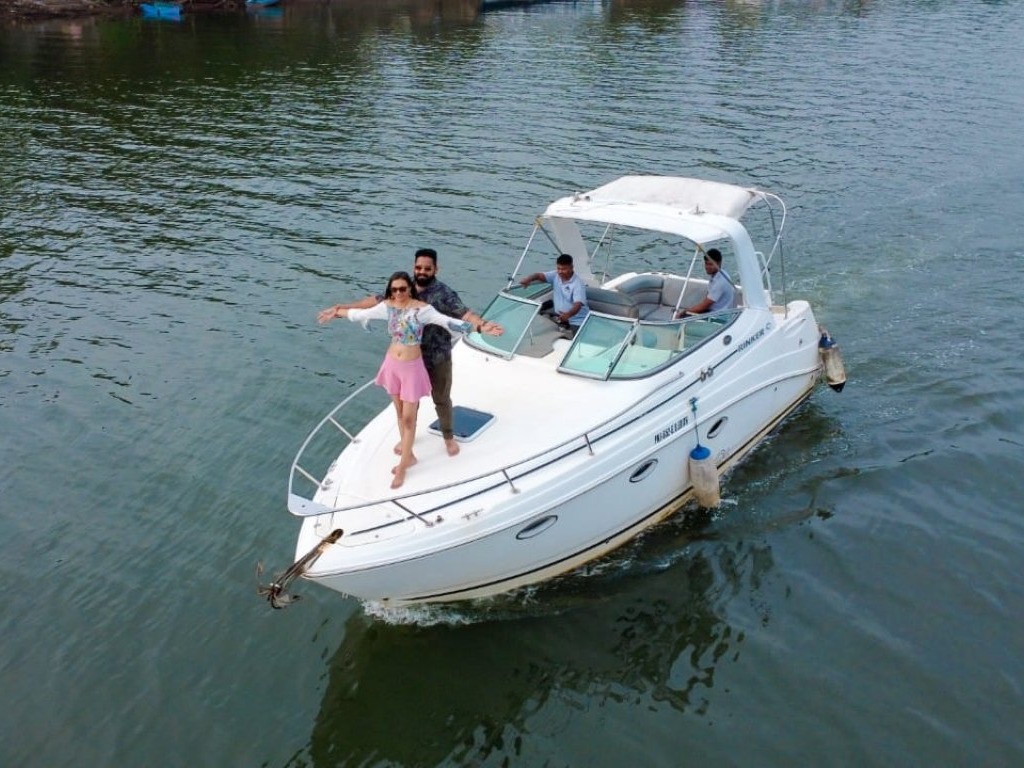 Aerial view of yacht on Karnataka's coast